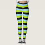 Leggings Bandas azules Lime Green, Black and Pastel<br><div class="desc">Arte digital abstracto de rayas verde lima,  negro y azul pastel.</div>