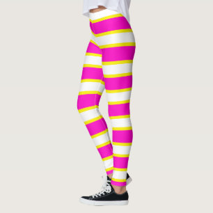 Leggings Bandas blancas de rayas rosadas y amarillas