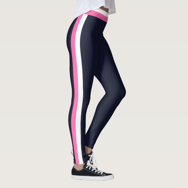 Leggings Bandas blancas y rosas Deportes modernos azul oscu (Derecha)