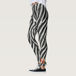 Leggings Bandas de cebra artística Naranja y monograma rosa