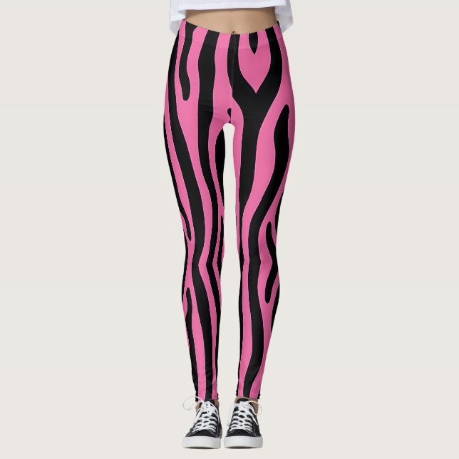 Leggings Bandas de cebra audaces en rosa caliente y negro (Anverso)