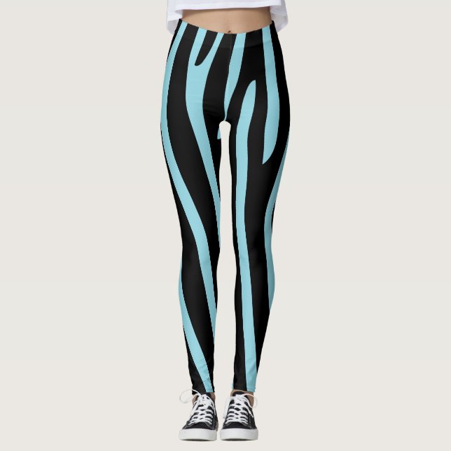 Leggings Bandas de cebra de Halloween Azul negro y claro (Anverso)