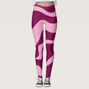 Leggings Bandas de cebra retro Líneas onduladas Magenta Ros