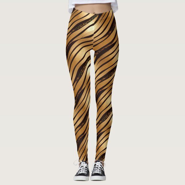 Leggings Bandas de impresión de leopardo marrón dorado (Anverso)