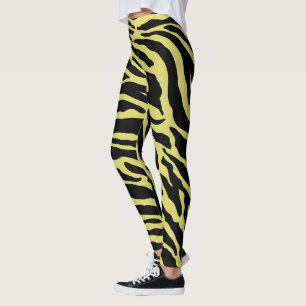 Leggings Bandas de impresión para animales amarillos y negr