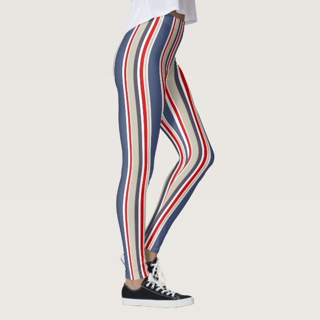 Leggings Bandas de marinero Azul náutico, rojo, blanco, gri (Derecha)