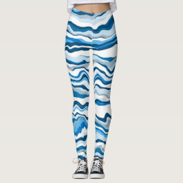 Leggings Bandas de mármol de arte con fluido digital azul