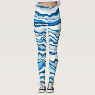 Leggings Bandas de mármol de arte con fluido digital azul