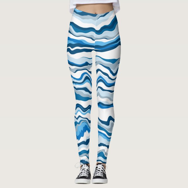 Leggings Bandas de mármol de arte con fluido digital azul (Anverso)