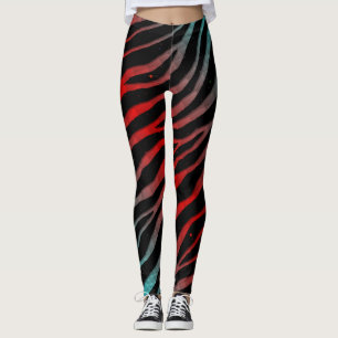 Leggings Bandas de tiempo espacial arrancadas - cian/rojo