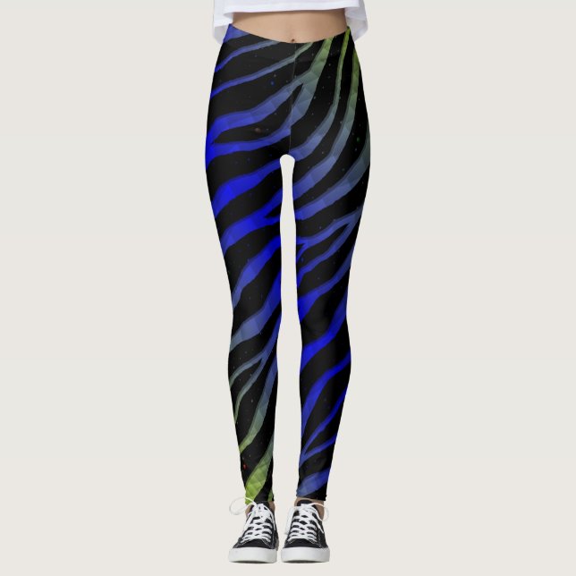 Leggings Bandas de tiempo espacial arrancadas - Lime/Blue (Anverso)
