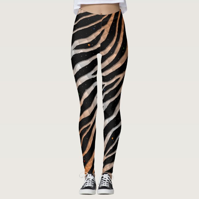 Leggings Bandas de tiempo espacial arrancadas - Naranja/bla (Anverso)
