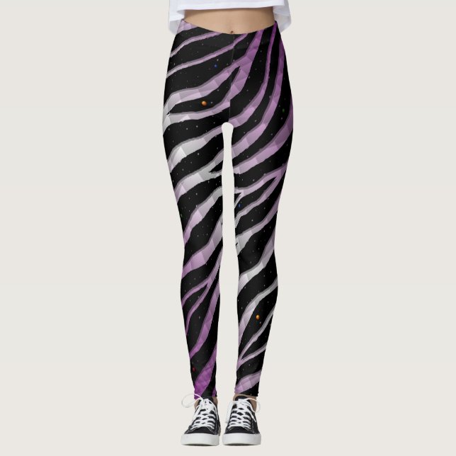 Leggings Bandas de tiempo espacial arrancadas - Púrpura/Bla (Anverso)