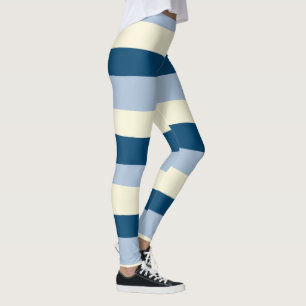 Leggings Bandas desiguales: azul oscuro, azul claro y crema
