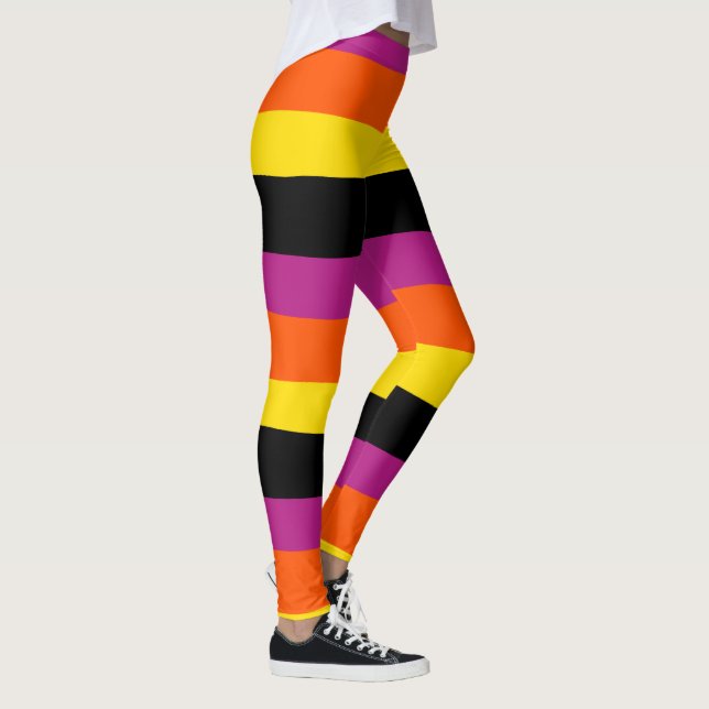Leggings Bandas desiguales - Negro, rosa, Naranja y amarill (Derecha)