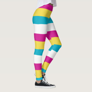 Leggings Bandas desiguales: turquesa, amarilla, rosa y blan