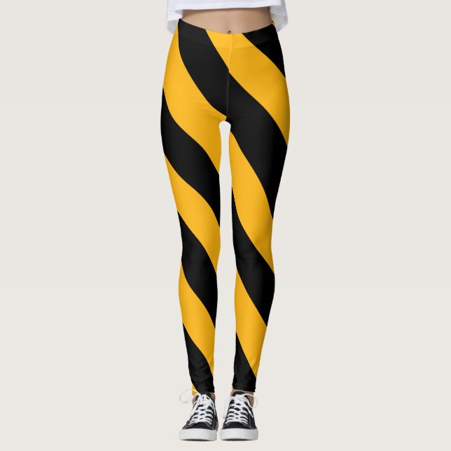 Leggings Bandas diagonales amarillas y negras (Anverso)