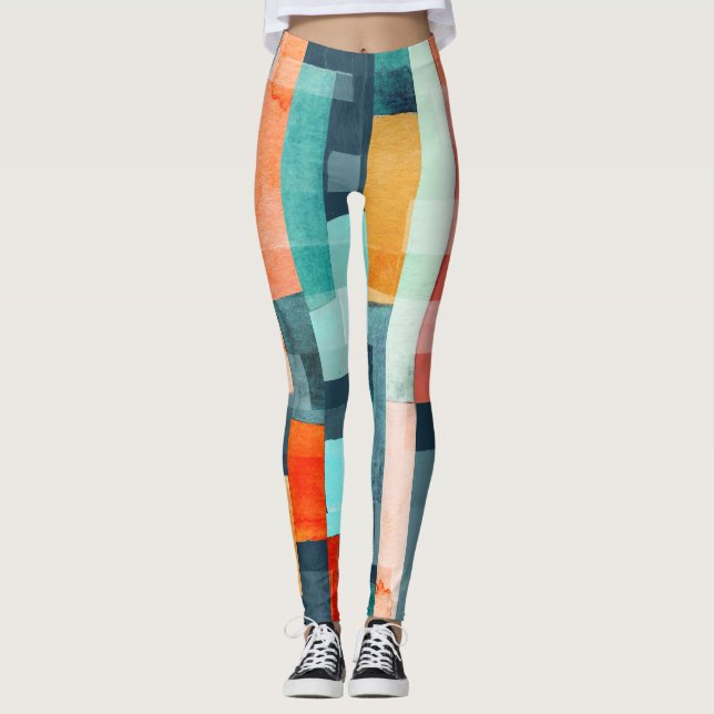 Leggings Bandas geométricas multicolores, patrón de moda. (Anverso)