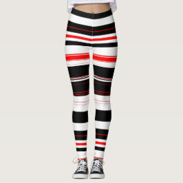 Leggings Bandas horizontales en blanco y negro rojo