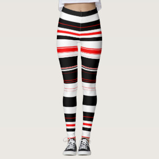 Leggings Bandas horizontales en blanco y negro rojo