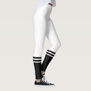 Leggings Bandas horizontales negras y elegantes   Blanco