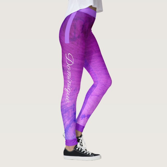Leggings Bandas laterales monogramo sobre Grunge morado deg (Derecha)