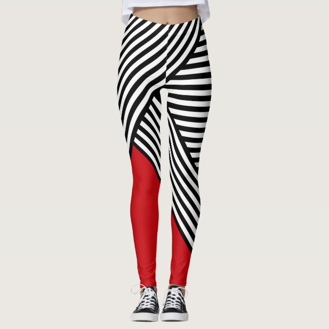 Leggings Bandas negras y blancas con triángulo rojo (Anverso)