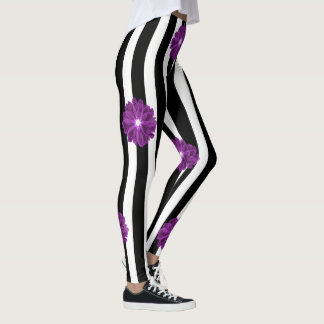 Leggings Bandas negras y blancas de color de agua de las fl