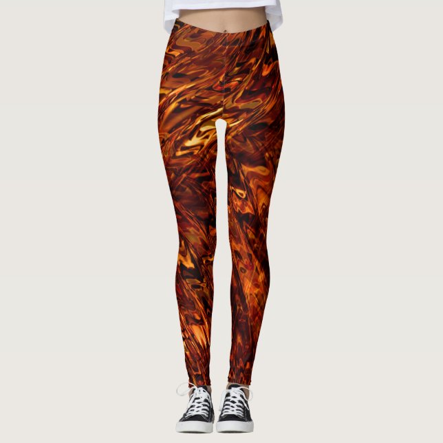 Leggings Bandas redondeadas abstractas en tonos dorados roj (Anverso)