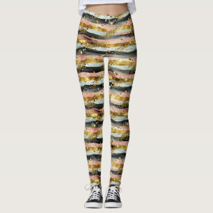 Leggings Bandas rosadas y negras onduladas con Purpurina de