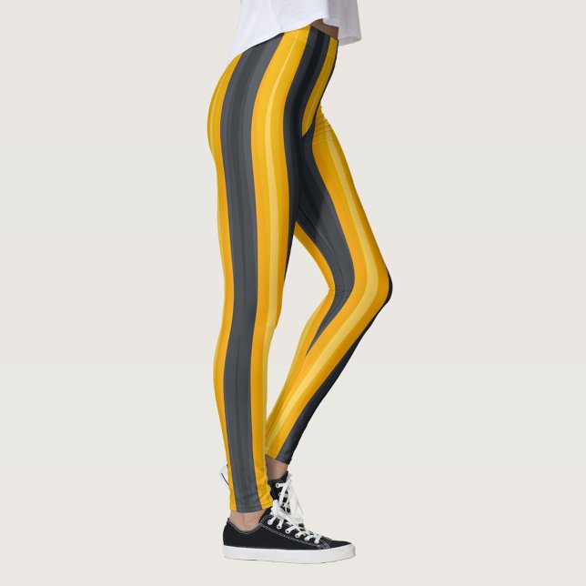 Leggings Bandas triangulares coloridas (Abstract geometric pattern with vertical stripes in shades of yellow and gray.)