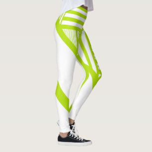 Leggings Bandas triangulares en blanco y verde limón