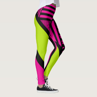 Leggings Bandas triangulares en verde limón, rosa caliente
