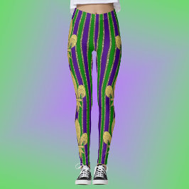 Leggings Bandas verticales Mardi Gras y Flor de Lys