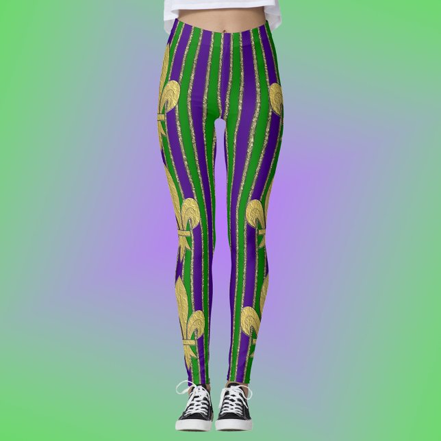 Leggings Bandas verticales Mardi Gras y Flor de Lys (Subido por el creador)