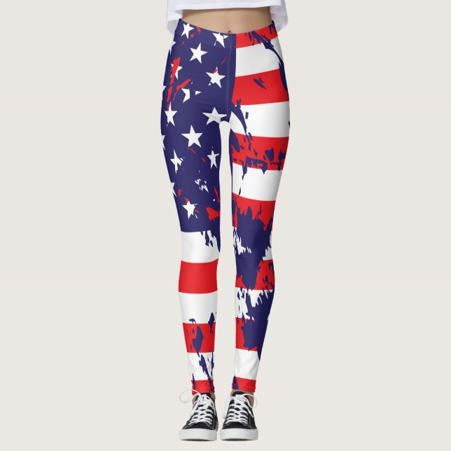 Leggings Bandera Americana con Salpicaduras de Pintura (Anverso)