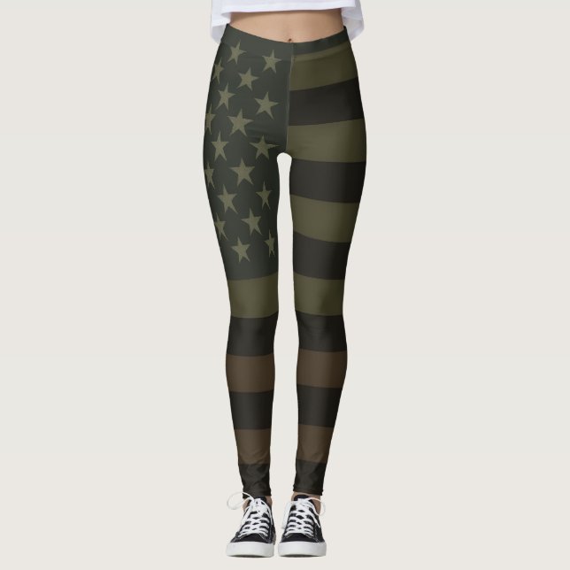 Leggings Bandera Americana en Tonos Terrosos Verde, Marrón  (Anverso)