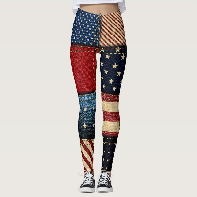 Leggings Bandera Americana, Patrón sin problemas. (Anverso)