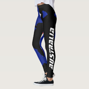 Leggings Bandera Australiana Diseña Letras Blancas En Negro