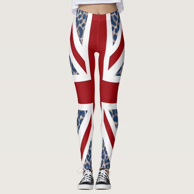 Leggings Bandera azul fresca del leopardo de Union Jack (Anverso)