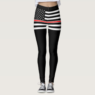 Leggings Bandera de la Línea Roja Fina: Memorial a los Héro