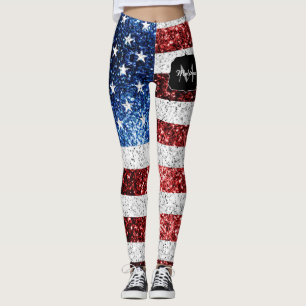 Leggings bandera de los Estados Unidos azul rojo brillante 