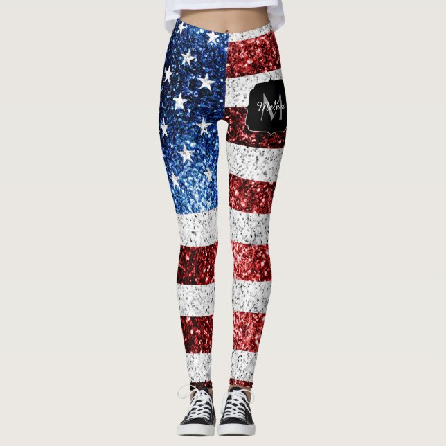 Leggings bandera de los Estados Unidos azul rojo brillante  (Anverso)