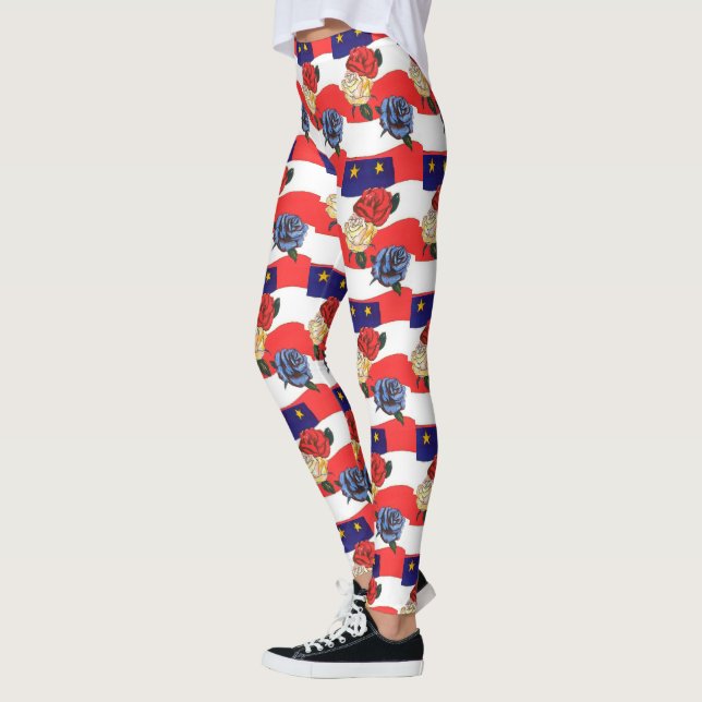 Leggings Bandera de Rosas rojos y azules diseñada (Izquierda)