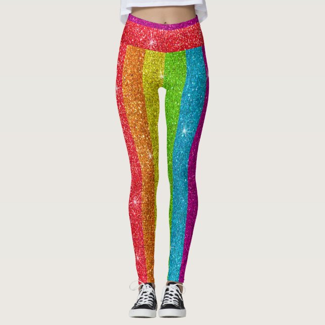Leggings Bandera del orgullo gay Purpurina arcoiris parkles (Anverso)
