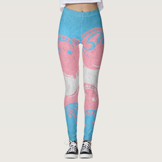 Leggings Bandera del Orgullo Transgénero Fancy Swoopy Swirl (Anverso)