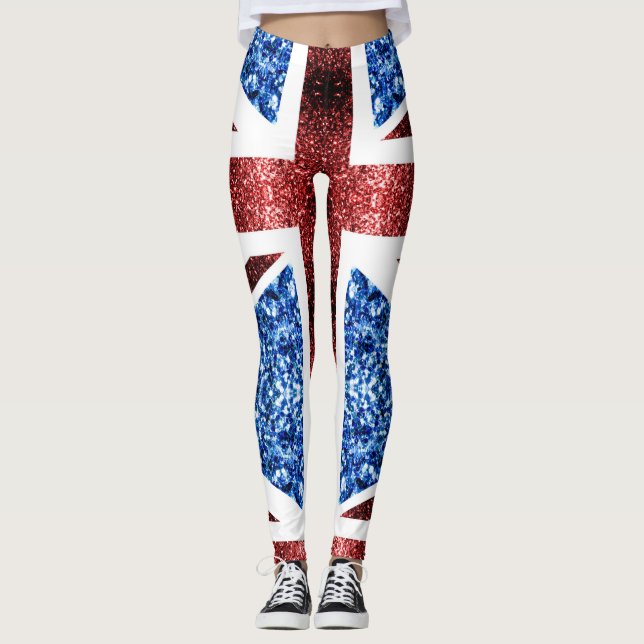 Leggings Bandera del Reino Unido azul brillante purpurina (Anverso)