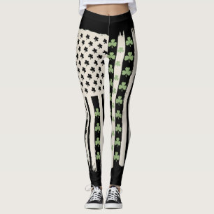Leggings Bandera estadounidense con tréboles para St Patric