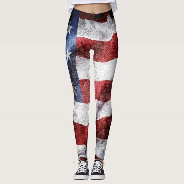 Leggings Bandera estadounidense enmarañada. (Anverso)