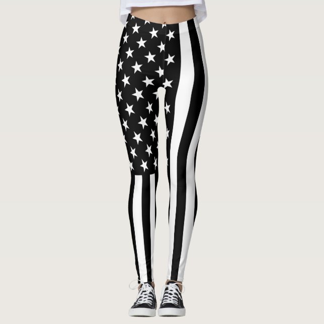Leggings Bandera estadounidense negra y blanca (Anverso)